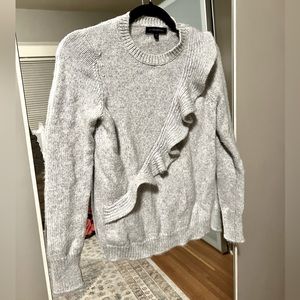 Banana Republic Merino-Blend Ruffle Crew Sweater, Light Gray Heather Size XS